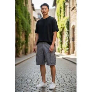 Wrangler Hero Cargo Shorts Mens 32‎ Gray Ripstop Utility Pockets Cotton Casual